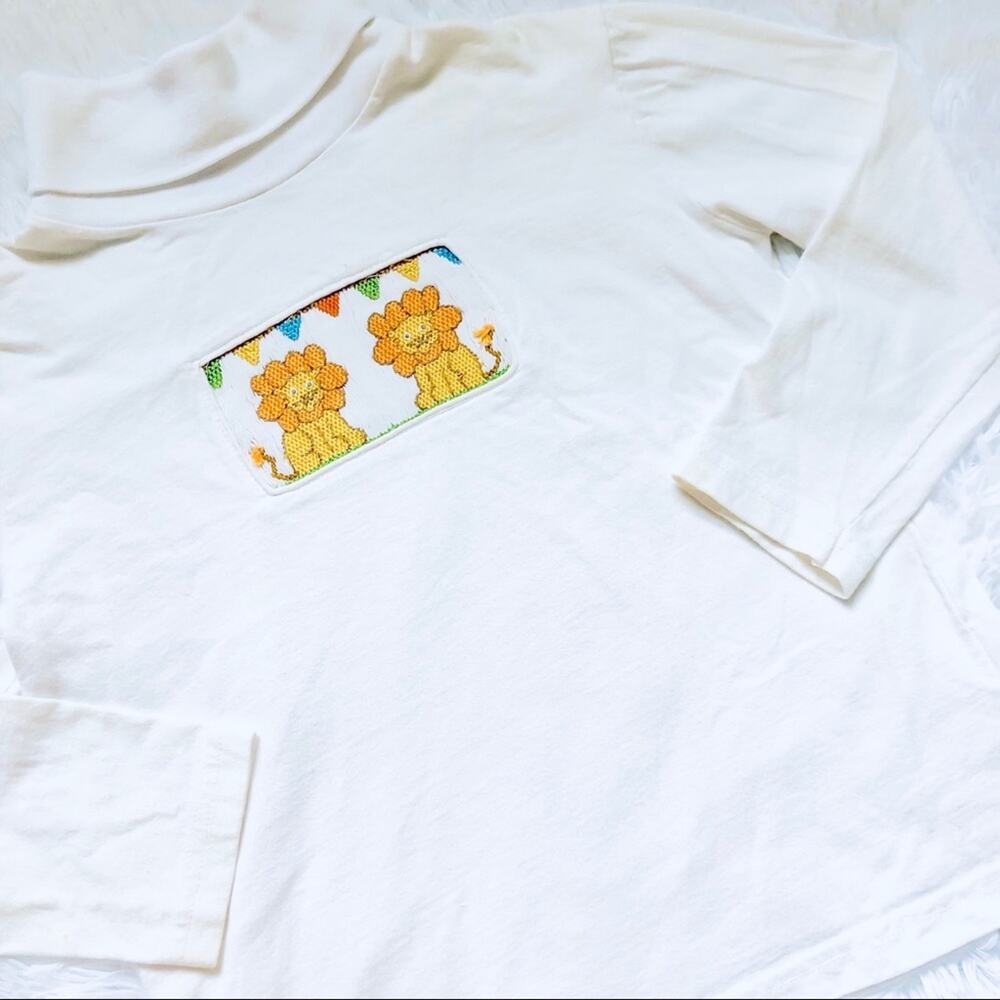 Southern Preppy Smocked Chest Circus Lion Turtleneck Shirt